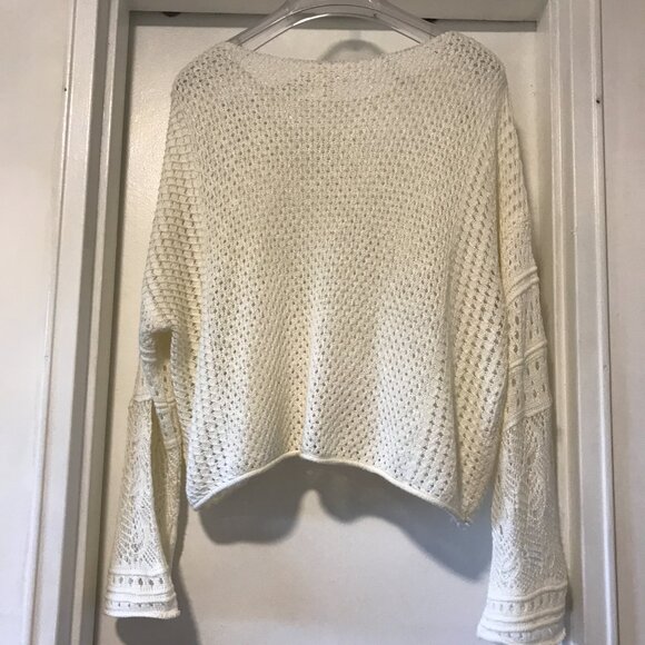 Lauren Conrad Scoop neck Open knit Cropped Sweater Bell sleeves XXL Off-white - Picture 7 of 8